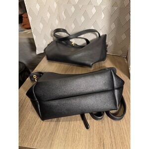 Melie Bianco Black pebbled faux Leather Convertible Shoulder Crossbody Bag